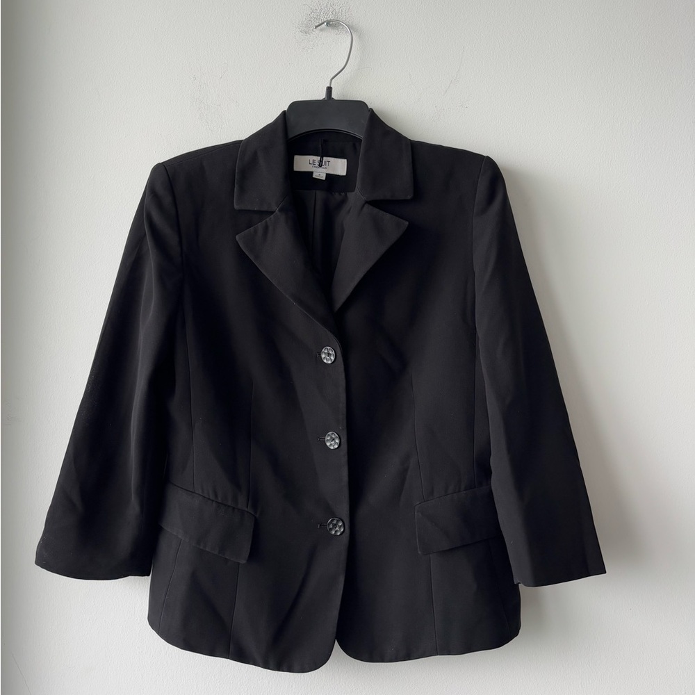 VTG Le Suit Blazer Black 3 Button Notch Collar Womens 8 Career Minimalist